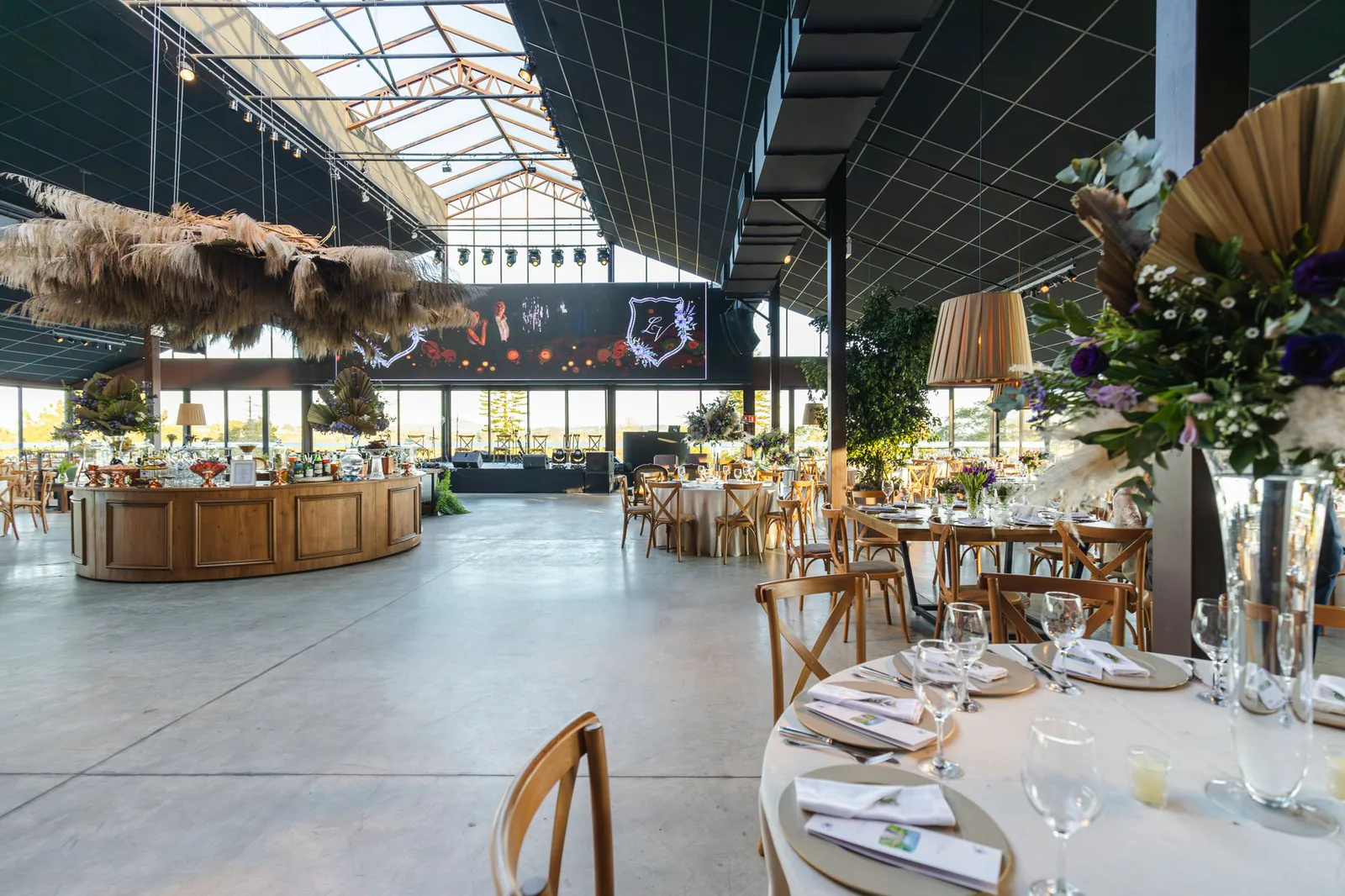 Spacious wedding venue with modern decor
